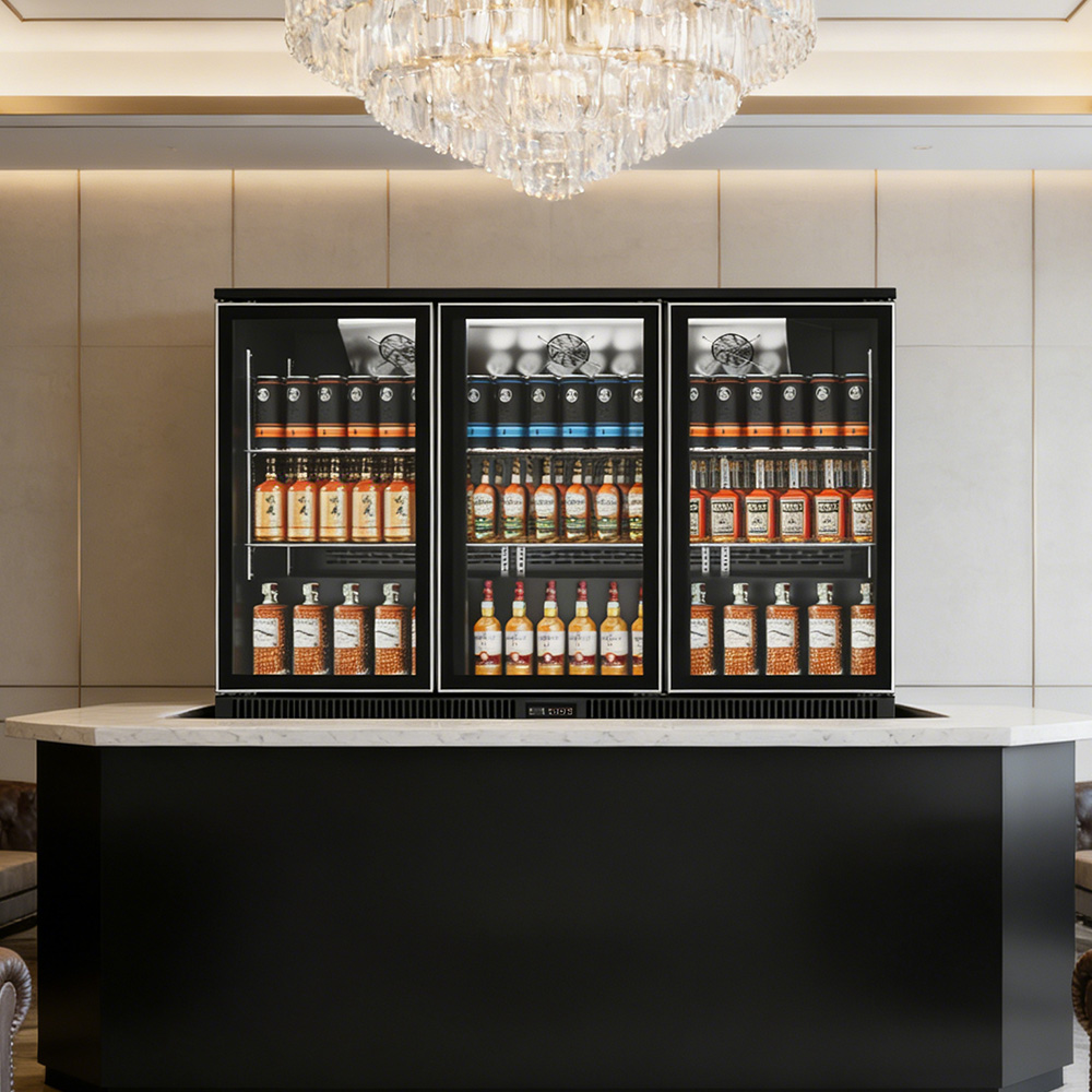 Wine And Beer Undercounter Fridge - ミニ飲料クーラー冷蔵庫 3ドア バー冷蔵庫 ガラス扉 アンダーカウンター ビール冷蔵庫