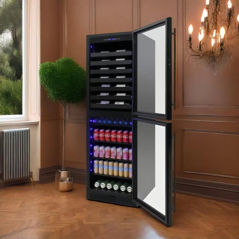 Beer Wine Zone - 24インチ幅のインテリジェント電動飲料冷蔵庫、デュアルゾーンインバーターコンプレッサー搭載、一定温度ワイン・ビール用ビルトインタイプ