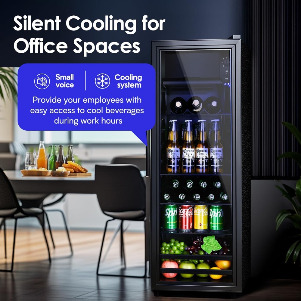 Wine Beer Fridge Small - 小型ドリンクディスペンサー、飲料用冷蔵庫クーラー 4.5立方フィート、ソーダ、ビール、ワイン用のガラス扉付きミニ冷蔵庫