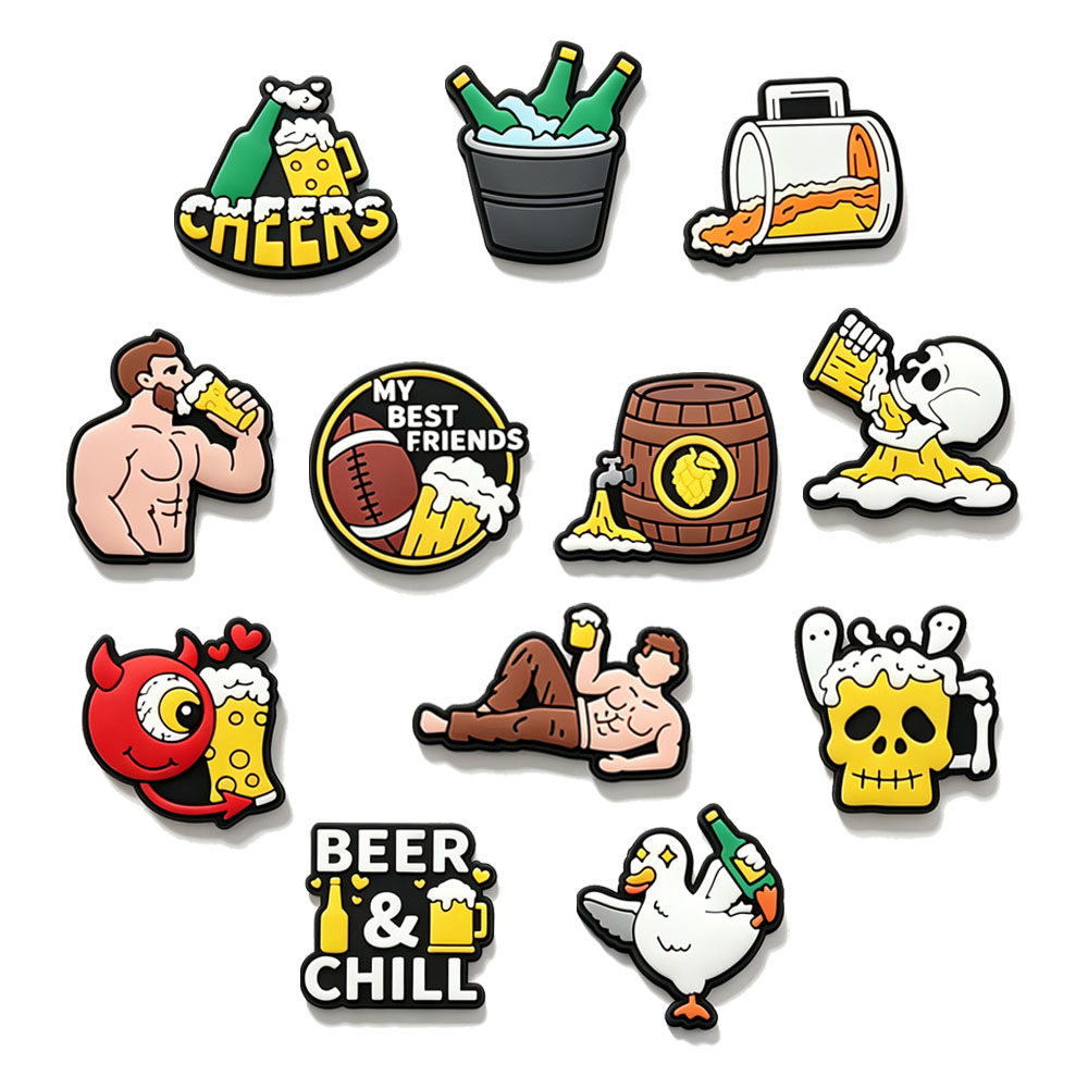 Wine Beer Best - 面白いビールをテーマにした靴用チャーム。漫画の鴨の骨格をモチーフにしたワイングラス型の靴ピン。クロックスに最適。ハロウィーンのプレゼントに。