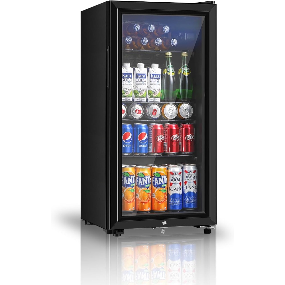 Wine Beer Foot - 飲料冷蔵庫、3.2立方フィートのミニ冷蔵庫、ソーダ、ビール、ワイン用の二重ガラスドアクーラー、家庭用