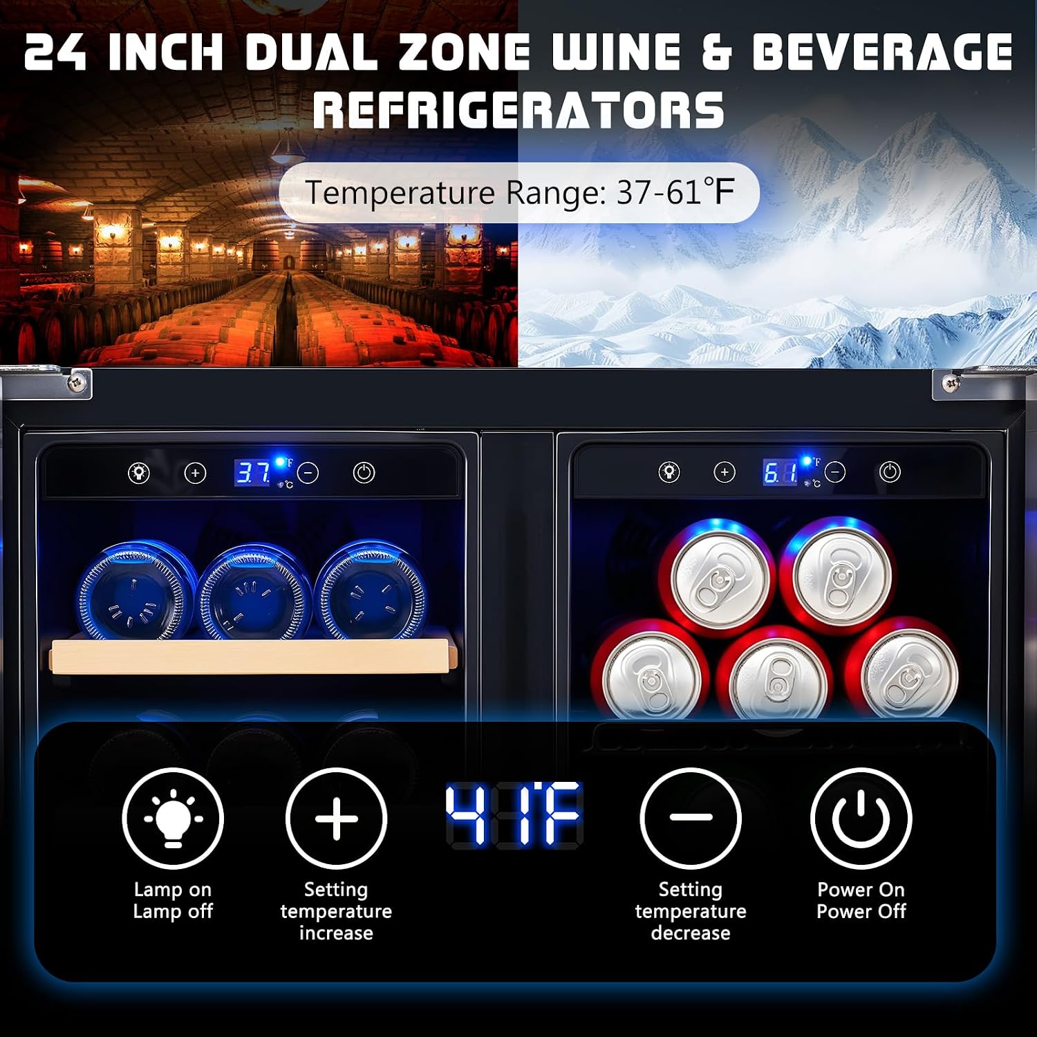 飲料用冷蔵庫、24インチデュアルゾーンワイン・ビール冷蔵庫（ - Beer Wine Zone のレビューと価格